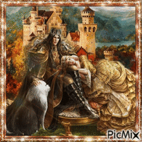 Ein Prinzenpaar vor einem Schloss animeret GIF