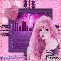{♠}Girl in Pink and Purple Astral Tones{♠} geanimeerde GIF