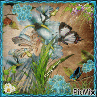 Fairy among blue flowers - Gratis geanimeerde GIF