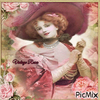 Concours : Femme avec des roses - Vintage - Gratis geanimeerde GIF