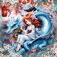 Dragón y niño en Asia - Gratis animerad GIF