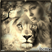 femme et lion - Gratis animerad GIF