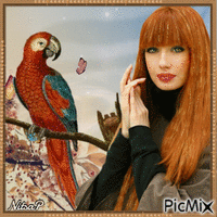 Portrait of red-haired woman animēts GIF