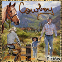 A cowboy and his son👦 🐴 🌵 🌵 🌵 🌙 - GIF animé gratuit