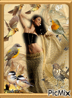 femme et oiseaux - Nemokamas animacinis gif