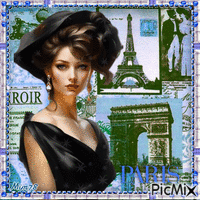 Paris vintage en bleu, noir et blanc GIF animé