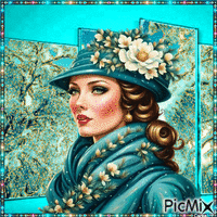 Femme vintage turquoise - GIF animé gratuit