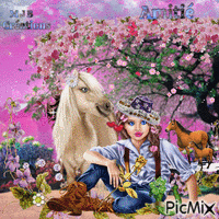 ..Fille et cheval .. M J B Créations - Free animated GIF