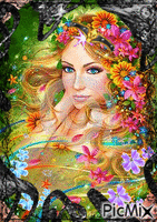 Lady with flowers. animuotas GIF