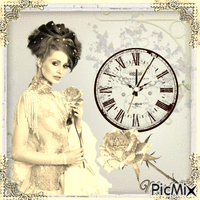 mujer  gold con reloj animovaný GIF