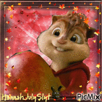 Alvin the Cheeky Chipmunk manages to steal a mango Animated GIF