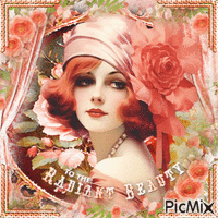 Woman vintage hat red hair - GIF animé gratuit