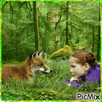 Le renard et la petite fille - GIF animé gratuit