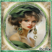 Portrait de femme en vert - Free animated GIF