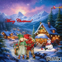 Merry Christmas Snowy Village - GIF animado grátis