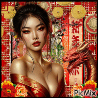 Asian in red - GIF animado gratis