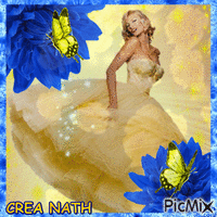 femme jaune et bleu  concours - Free animated GIF
