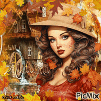 Femme avec un chapeau en automne 🍁🍁.concours - GIF animado grátis