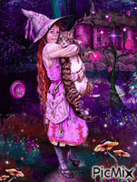 Little Witch and Cat animoitu GIF