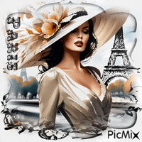 Frau und Eiffelturm im Hintergrund - - Gratis geanimeerde GIF