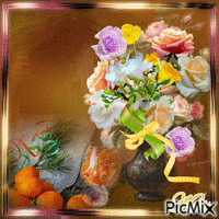 Bouquet blanc, jaune et rose ( - GIF animé gratuit