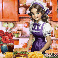 Girl in the kitchen - Бесплатный анимированный гифка