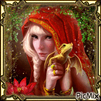Femme et dragon - 免费动画 GIF