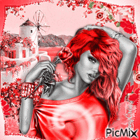 Portrait femme rouge - GIF animé gratuit