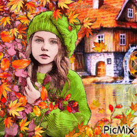 Autumn girl κινούμενο GIF