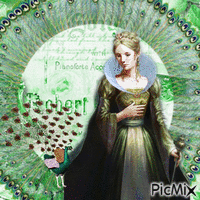 Contest:  The lady and the peacock - Green tones animovaný GIF
