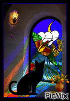 chat au vitrail GIF animata