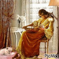 Woman reading sitting at the window