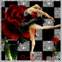 Ballerina & red rose анимированный гифка
