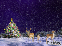 Deer Family and Christmas Tree анимирани ГИФ