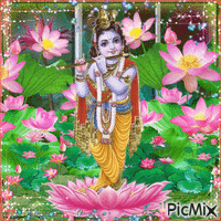 Radha Krishna with lotus Flower