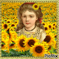 Bildnis eines Kindes und Sonnenblumen