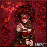 portrait femme et fleurs tout de rouge... animoitu GIF