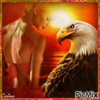 femme et aigle - Безплатен анимиран GIF