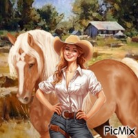 Cowgirl and horse анимированный гифка