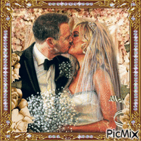 Küssendes Hochzeitspaar geanimeerde GIF