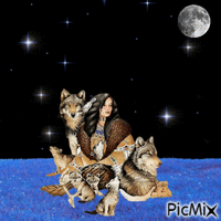 Native American woman and wolves