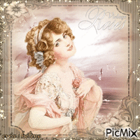 Femme vintage - Tons roses et beiges