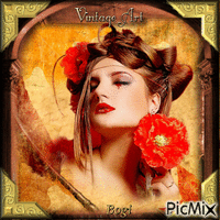 Portrait with poppies/vintage... animowany gif