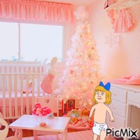 Baby in pink Christmas nursery анимирани ГИФ