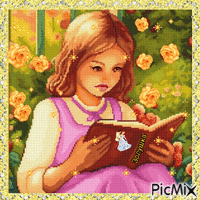 Девочка читает книгу GIF animé