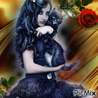 La fille gothique et son chat - Ingyenes animált GIF