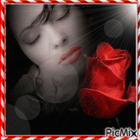 La Femme et la rose rouge - GIF animé gratuit