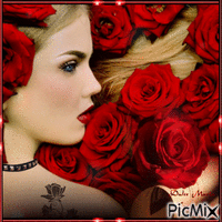 Blond woman with red roses...April 2018 GIF แบบเคลื่อนไหว