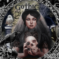 Gotische Frau mit Totenköpfen - Gratis animerad GIF