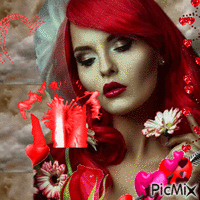 Femme rouge sur fond gris - Zdarma animovaný GIF